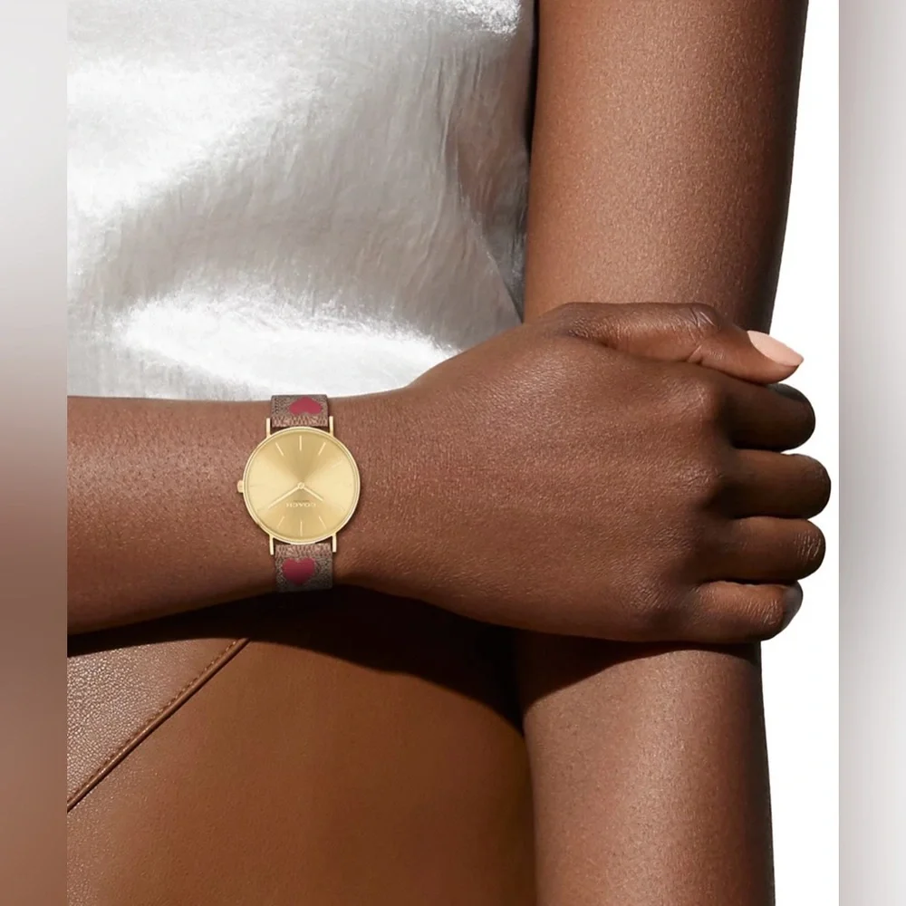 Coach Gold Watch with Red Heart Details